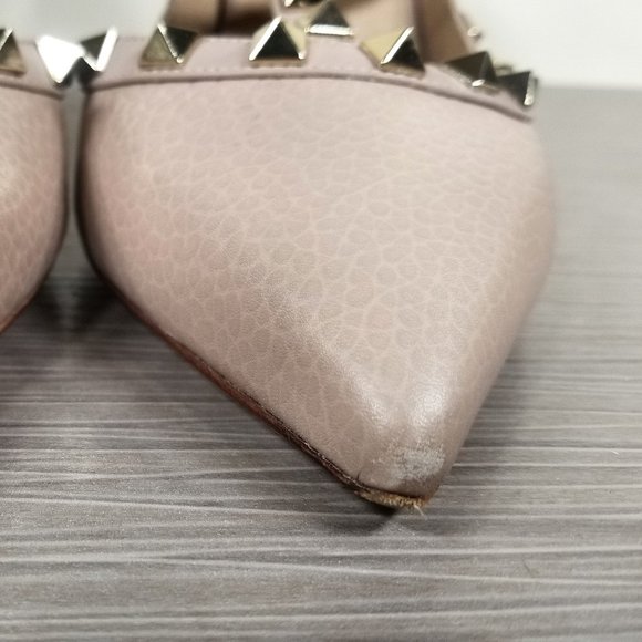 Valentino Rockstud Ankle Strap Pump Poudre Pebbled Leather Womens Size 8.5 /38.5 - Picture 13 of 14